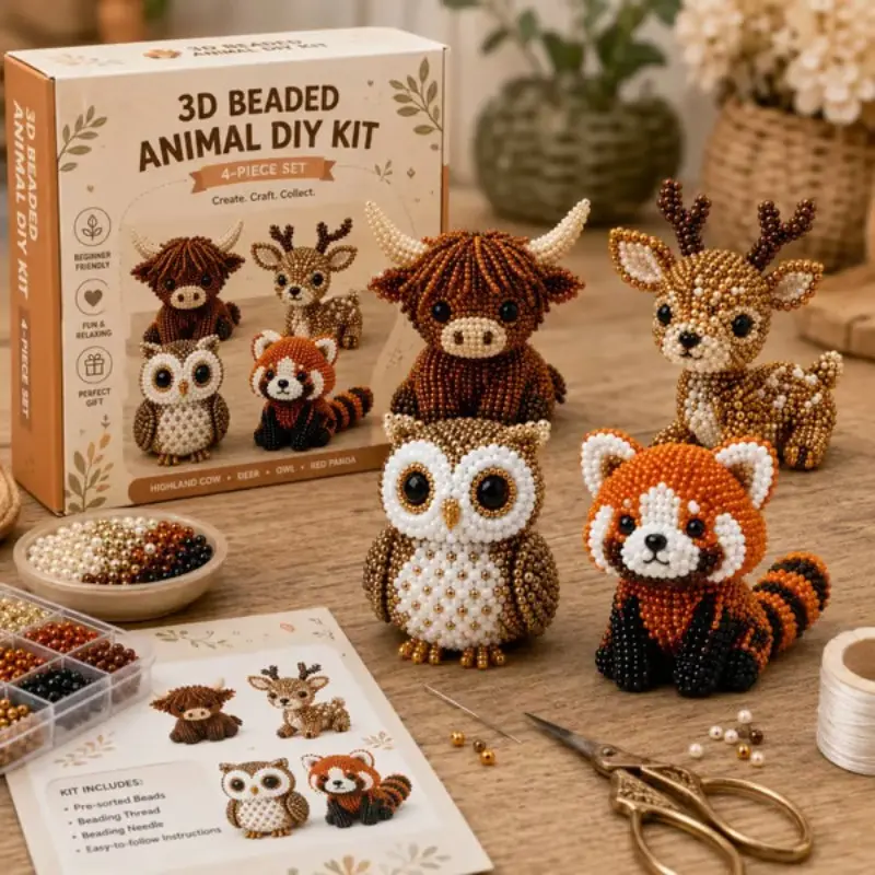 3D Beaded Animal Craft Kit, Bead Art Kit, DIY Animal Bead Set, Relaxing Hobby, Perfect Gift for Handicraft Enthusiasts, Festive Present Idea, DIY Kits