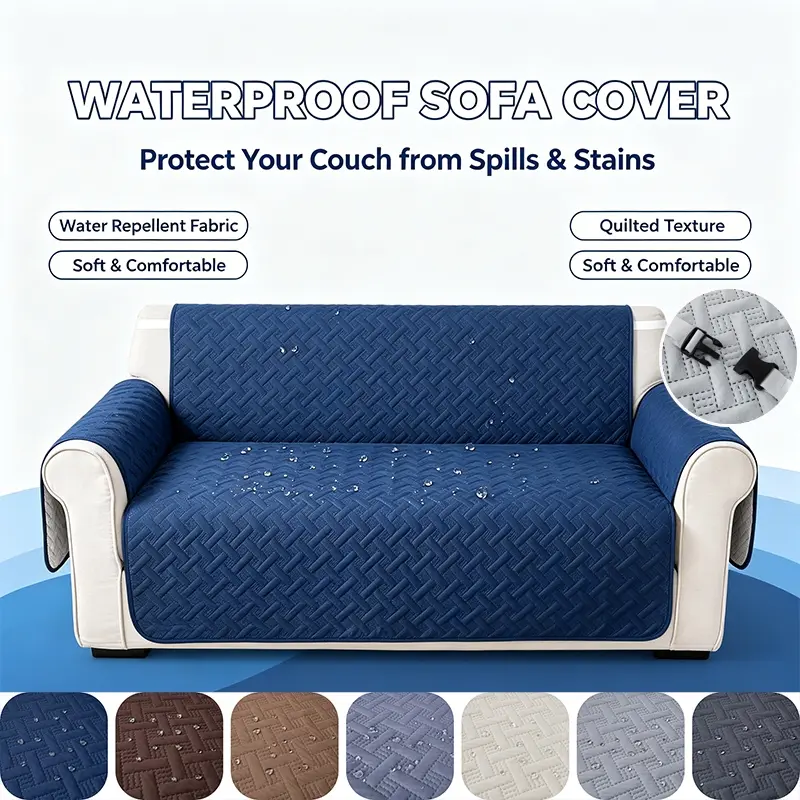 Waterproof Sofa Cover, Non-Slip Quilted Couch Protector for 1/23-Seater Couch, Washable Furniture Slipcover for Pets, Kids, Living Room (Navy Blue)