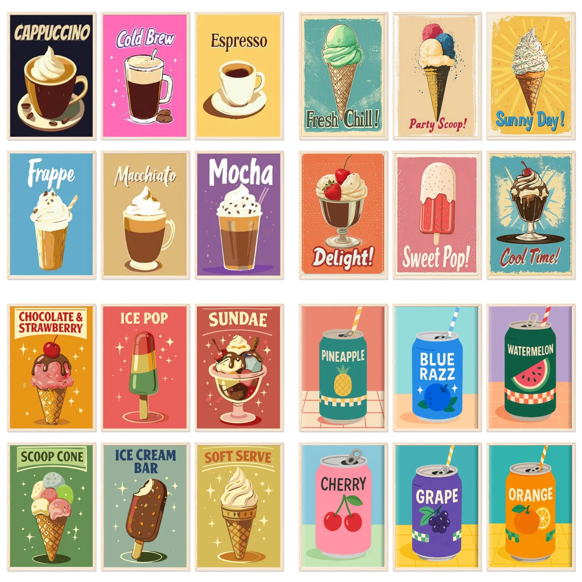 6pcs Paint By Numbers Kit for Adults Beginners - 8x12in / 20x30cm Color Canvas, Easy DIY Soda, Coffee and Ice Cream Acrylic Painting Set, Art Kits, Art Supplies - Wall Decor for Home, Gift for Birthday, Mother's Day and Christmas, Without Frame
