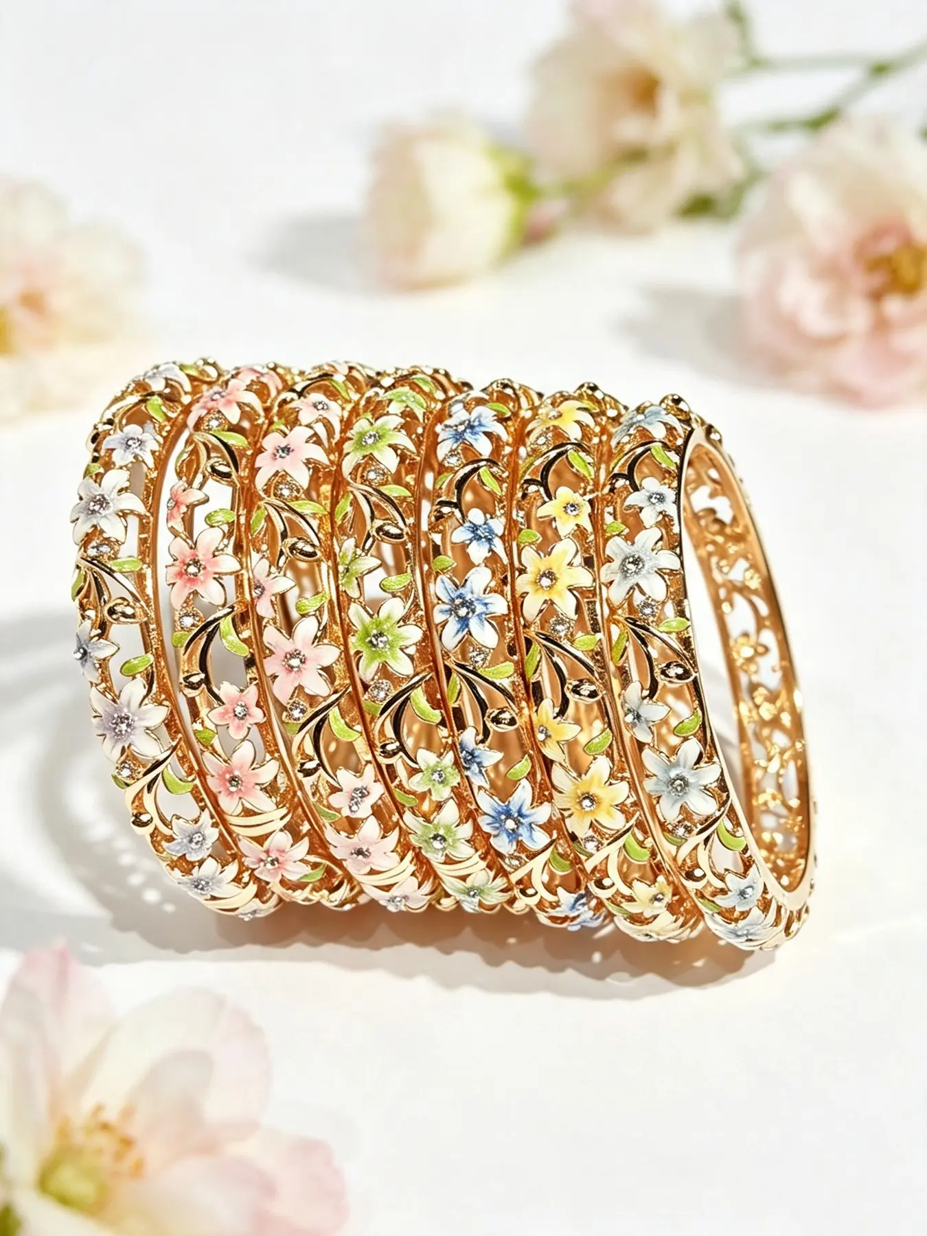 2026 New Sweet Style Oil Dripping Flower Pattern Geometric Design Fashion Bangle Bracelet, Elegant Simple Daily Wear High-End Jewelry for Women