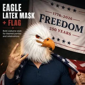 Eagle Latex Mask With Freedom Banner Flag, Patriotic Eagle Head Dress Up Animal Furry Mask For 4th Of July Independence Day Party Cosplay Props, Adult Funny Halloween Masks