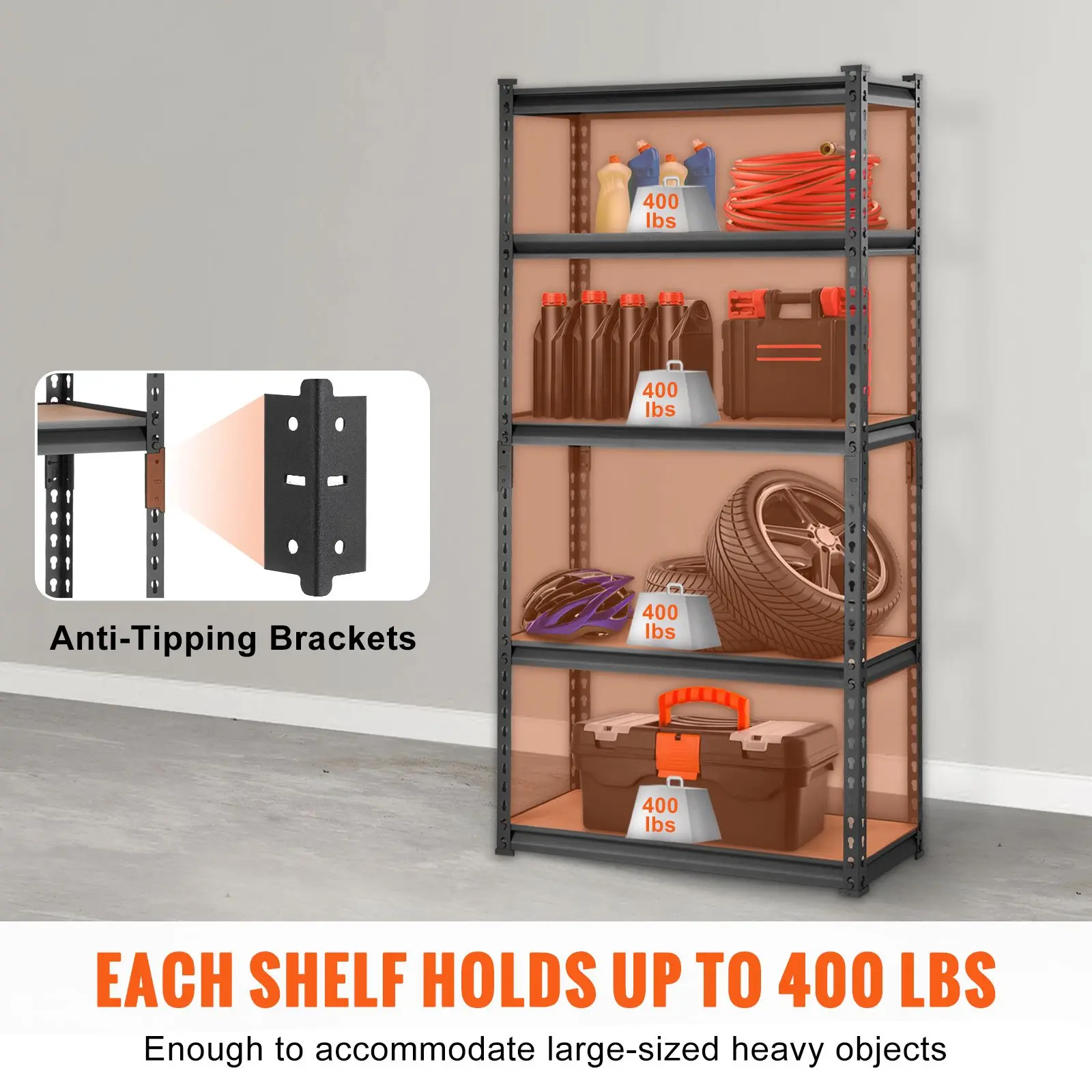 Heavy Duty Metal Storage Shelving  - 5-Tier Adjustable Utility Rack, 2000 lbs Capacity, 30" L x 12" W x 60" H Black Organizer for Garage, Kitchen Pantry, Basement  shelf unit home, Steel, Set