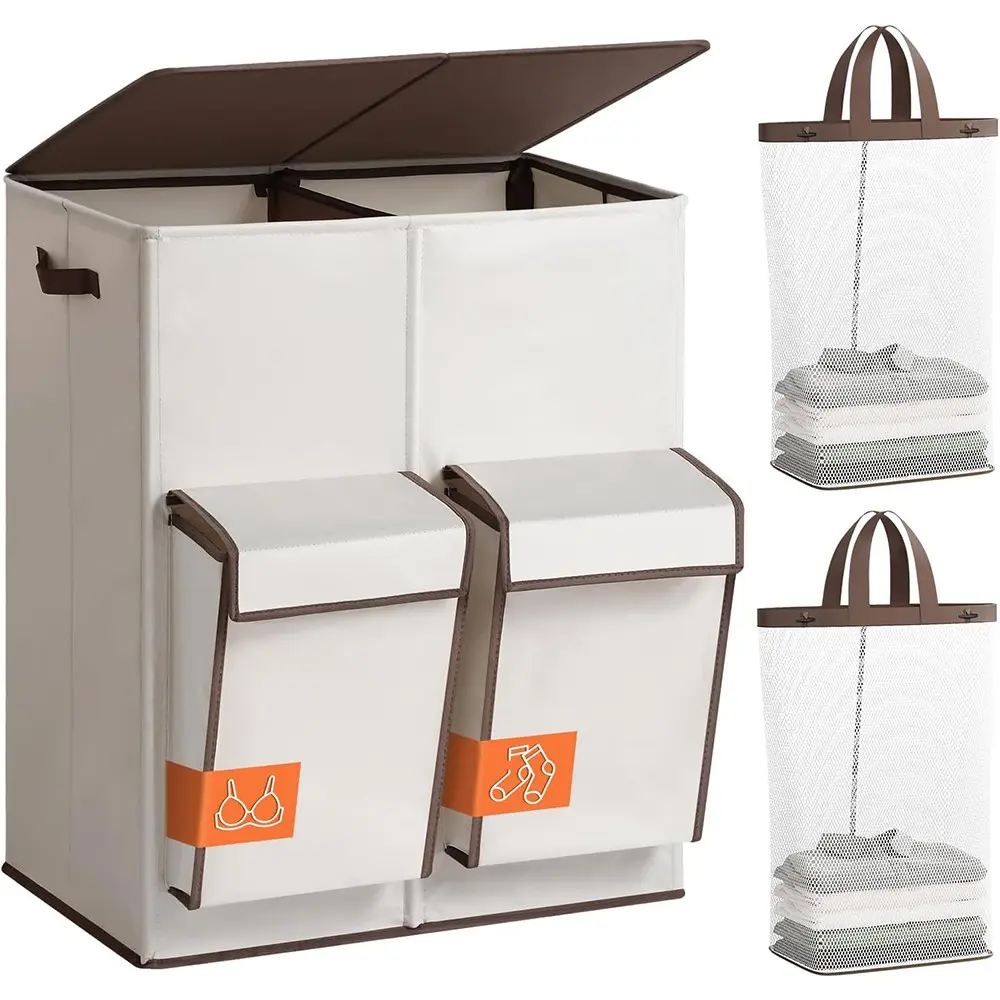 180L Four-Zone Laundry Basket with Lid, Dual-Layer Large Capacity, Separate Storage for Delicate Clothes and Socks, 1 Piece Set, Laundry Organizer