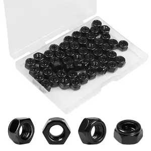 50 count #8-32 Nylon Insert Hex Lock Nuts 304 Stainless Steel Locknuts Self-Locking Nut, Standard Inch Threaded Nylock Nuts, Hex Drive, Zinc Plated Black