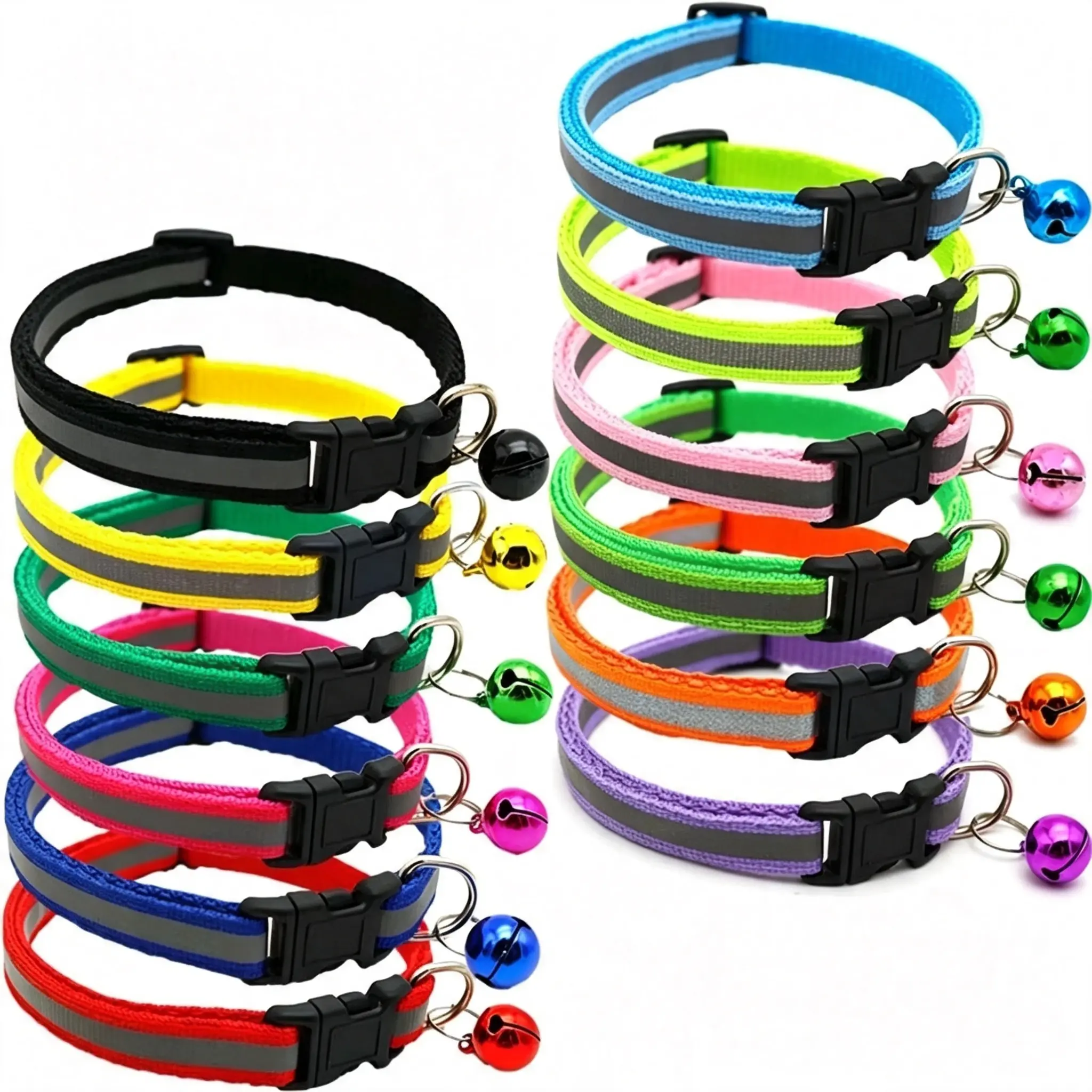 2Pcs/Pack Reflective Adjustable Cats And Small Dogs Collars With Bells Pet Supplies led lightweight design night safety perfect fit strap rope leash iyoshop quick-release metal buckle escape proof cat harness accessory