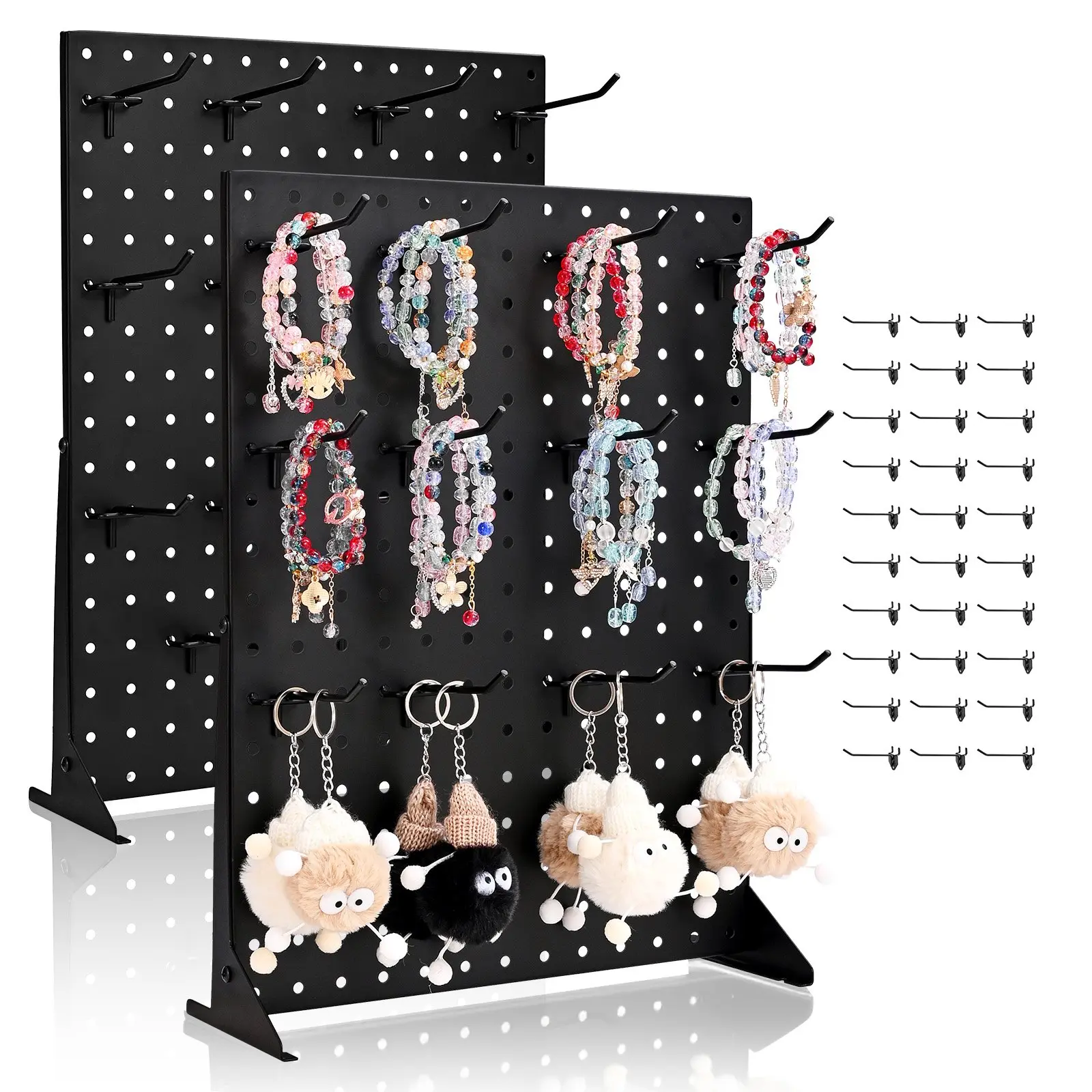 VEVOR Pegboard Display Stand, 17x 13 Inch Tabletop Pegboard Display Stand with 30 Hooks, Thickened Cold-Rolled Steel Peg Board Panel for Grocery, Retail Store and Jewelry Shop, Black (2 PCS)