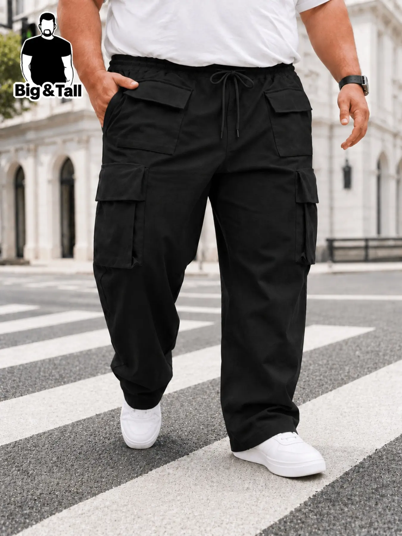Large Size Men's Multi-Pocket Casual Work Pants, Loose Fit, Ideal for Outdoor Activities, Commuting, Fitness, Hiking, Running, Gym