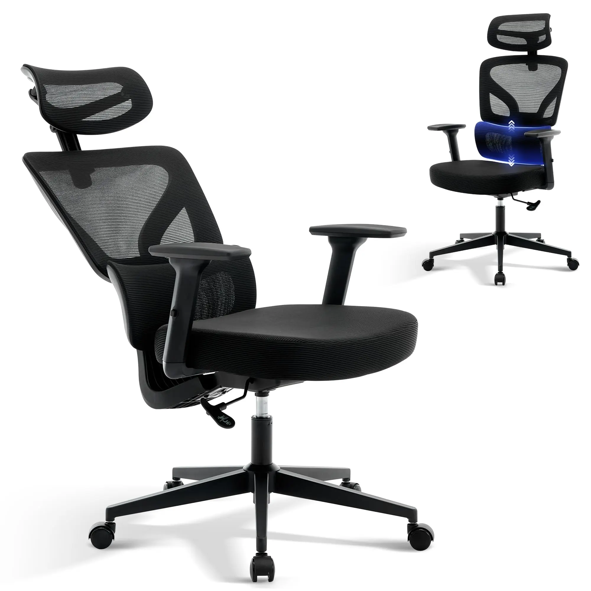Garvee Office Chair Ergonomic Desk Chair - Home Mesh Office Desk Chair with Adjustable Lumbar Support, High-Back Computer Gaming Chair with Headrest 3D Armrests, Rolling Swivel Task Chairs for Home, Office