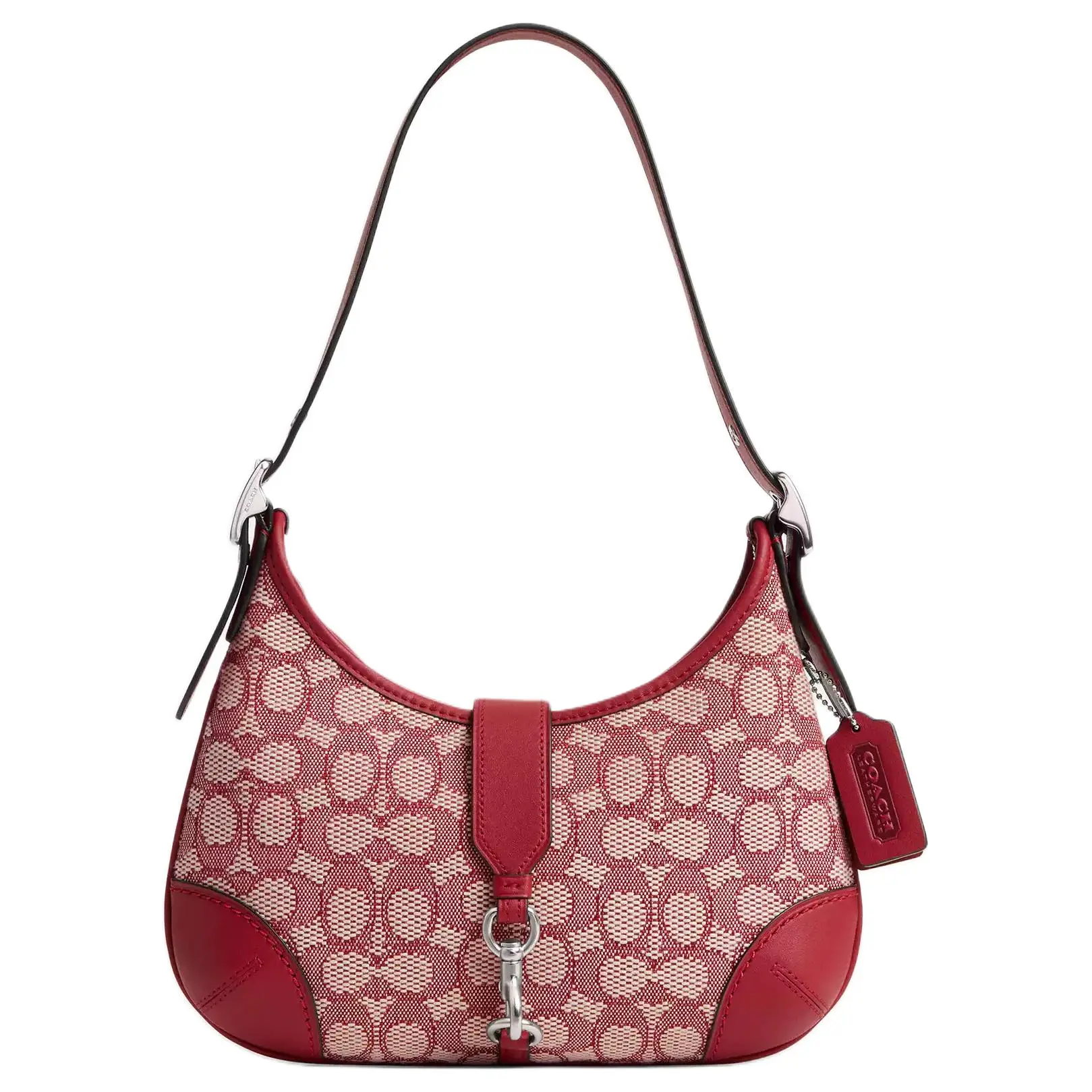 COACH Hamptons 26 Signature Print Fabric and Leather Crossbody Bag for Women in Silver, Ruby, and Ivory