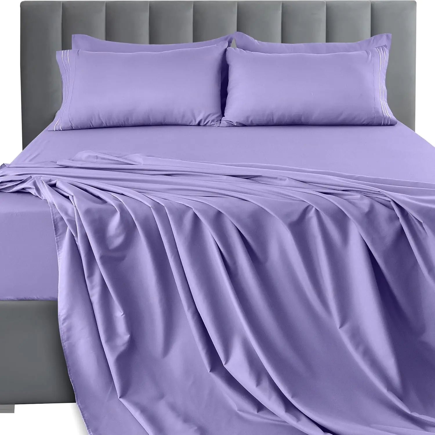 LUX Décor King Sheet Set – 6 Piece-Soft Microfiber Bed Sheets with Flat Sheet, 16 Inches Deep Fitted Sheet & Pillowcases, Cooling & Breathable Hotel Luxury, Oeko-TEX – Lavender