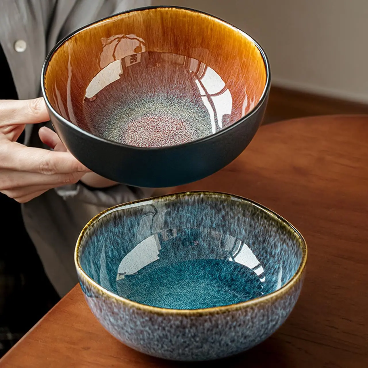 Creative Ceramic Bowls Set of 2, Vintage Luxury Fruit Bowl with Speckled Glaze, Ideal for Daily Use and Formal Occasions, Decorative Bowls, Kitchen Bowls