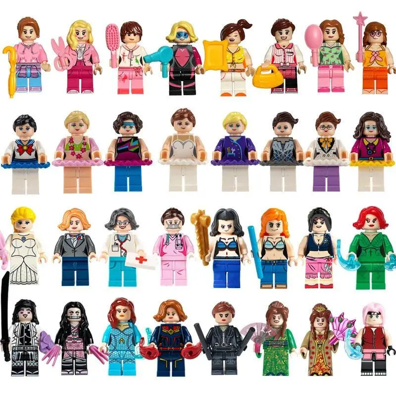 MOC building block mini doll loong lion dance cartoon worker role mini doll DIY assembled educational building block toy gift