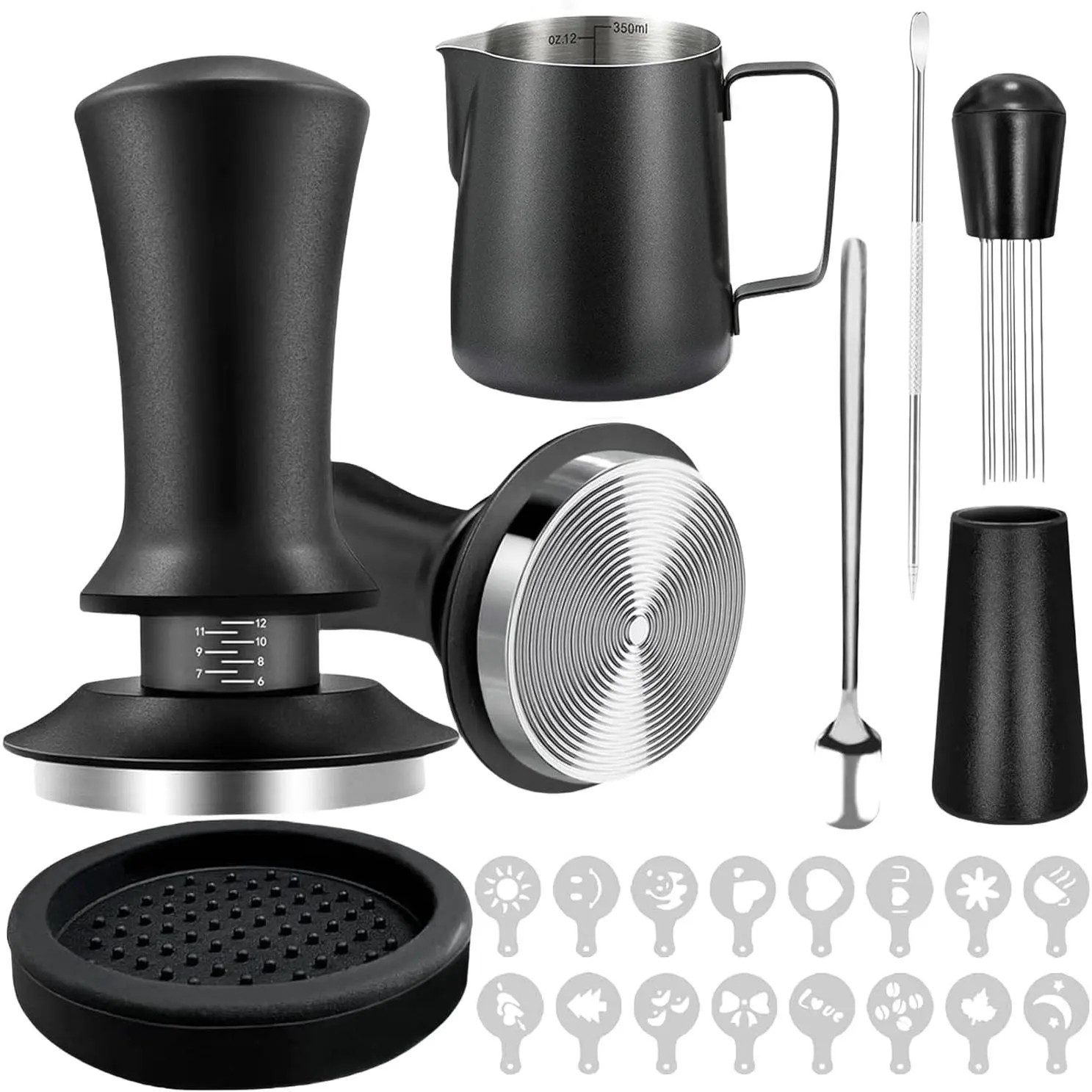 Women's Barista 22 PCS Espresso Accessories Tools and Gadgets Kit - 53mm Coffee Tamper, Frothing Pitcher, WDT Tool, Stirrer, Tamper Mat, Coffee Stencils, Latte Art Pen