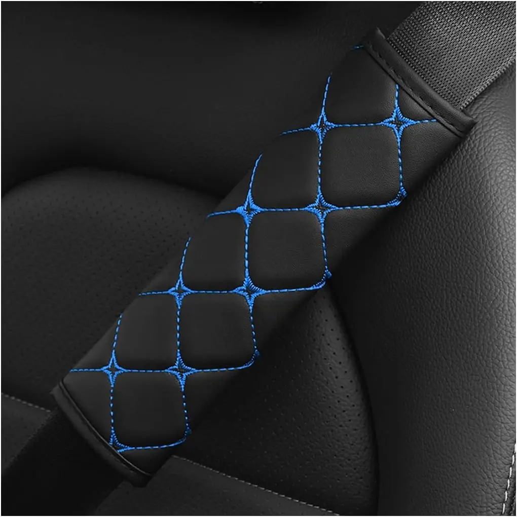 2 count  Seat Belt Cover, Breathable Leather Automotive Safety Seatbelt  Strap Protector, Soft Harness Pad to Protect  ,   Interior Accessories (Blue)