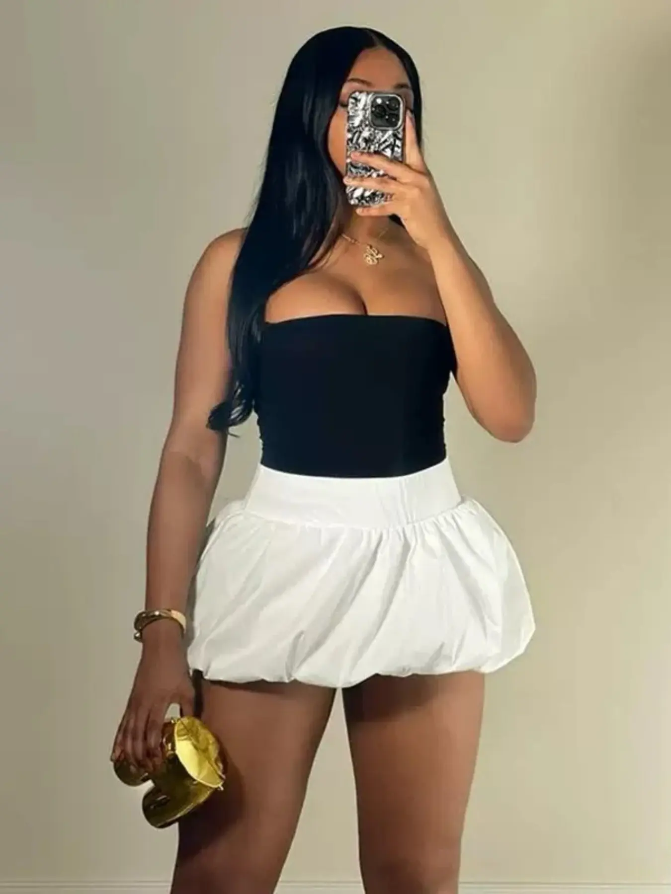 Women's Solid Color Versatile Bubble Skirt High Waist Super Short Half Skirt, Casual Fashion, Perfect for All Seasons