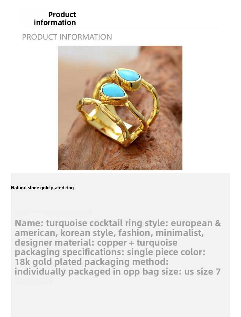 Designer Turquoise Cocktail Ring Size 7 – Fashionable Light Luxury Natural Stone Jewelry – Perfect Gift for Girlfriend & Mom