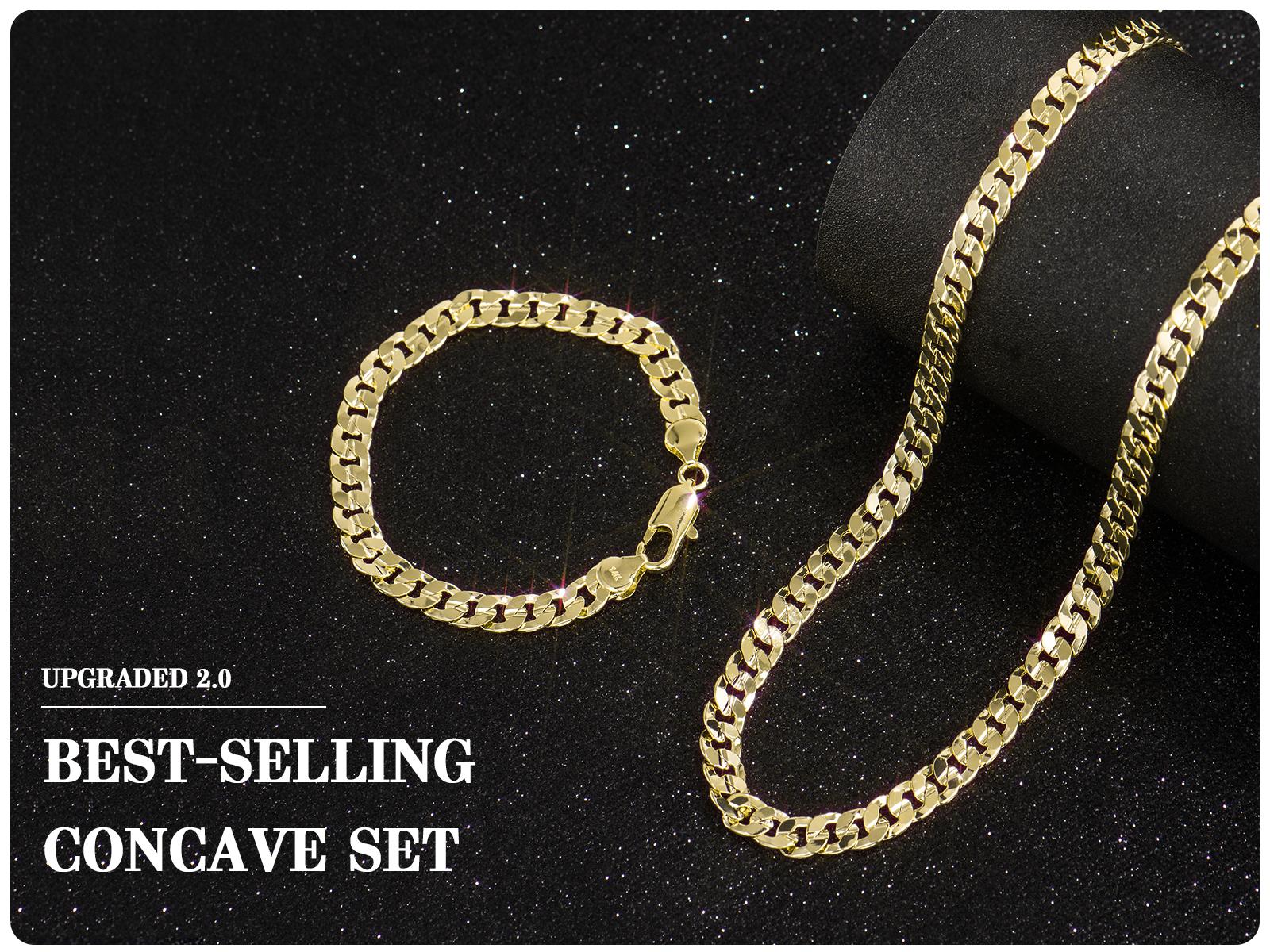 14K Real Gold-Plated Rope, Paperclip Rope, Cuban Concave, Figaro Set, 24"  Length, 6mm/8mm/10mm Width,Diamond Cut