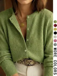 Women's V Neck Button Knit Cardigan, Loose Long Sleeve Soft Texture Sweater Coat, Casual Fall & Winter Daily Commute Wear