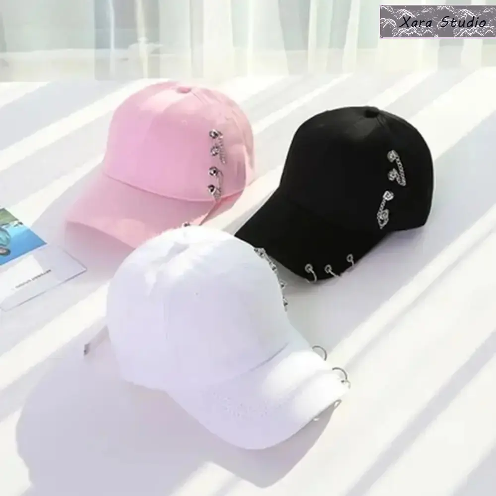 Y2K Streetwear Baseball Cap for Men & Women, Punk Hip Hop Hat with Metal Rivets & Side Ring Details, Adjustable Lightweight Unisex Cap for Skating, Music Festivals, Concerts, Travel, Casual Wear & Urban Fashion