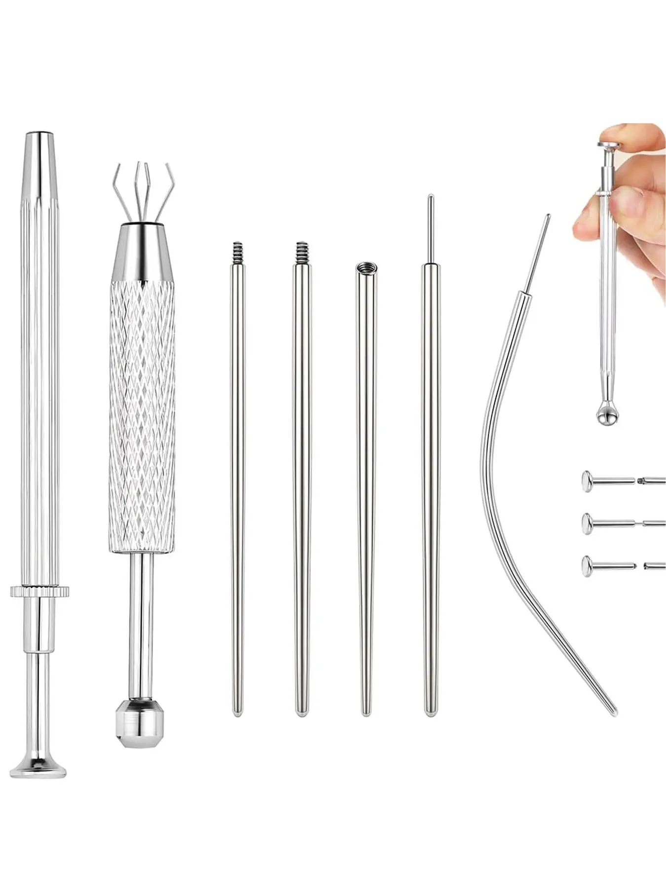 14G 16G 18G Piercing Taper Ball Grabber Tool for Change Jewelry | Stainless Steel Threadless Insertion Pin Screw On Assistant Tool Body Piercing Stretching Kit for Ear/Nose/Navel/Lip/Eyebrow