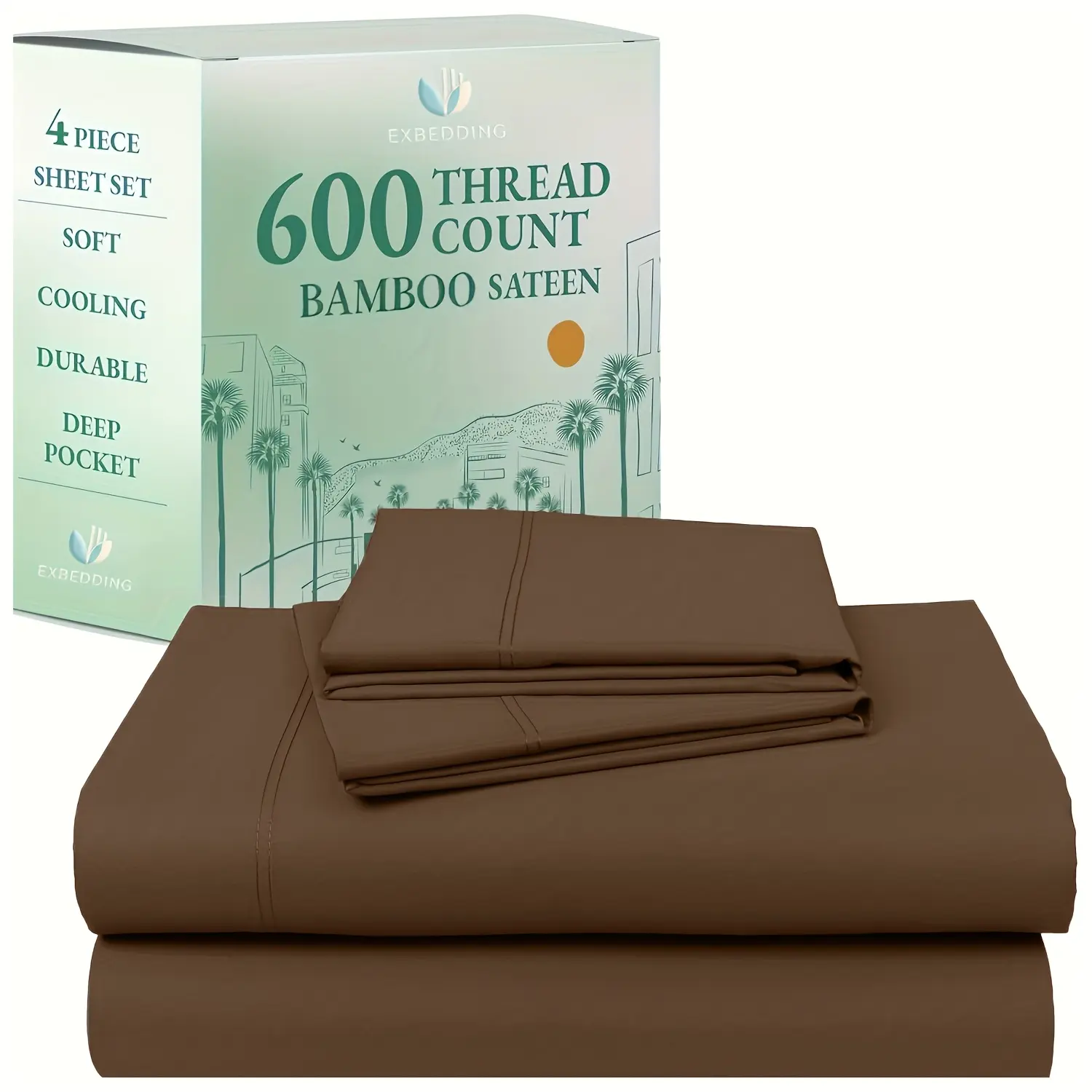 MUXHOMO 3/4pcs Bamboo Cooling Bed Sheets - Viscose from Bamboo Cooling Sheets, 14" Deep Pocket, Breathable And Soft Hotel Luxury Bedding for Hot Sleepers, Wrinkle Resistant - Flat Sheet, Fitted Sheet And Pillowcase