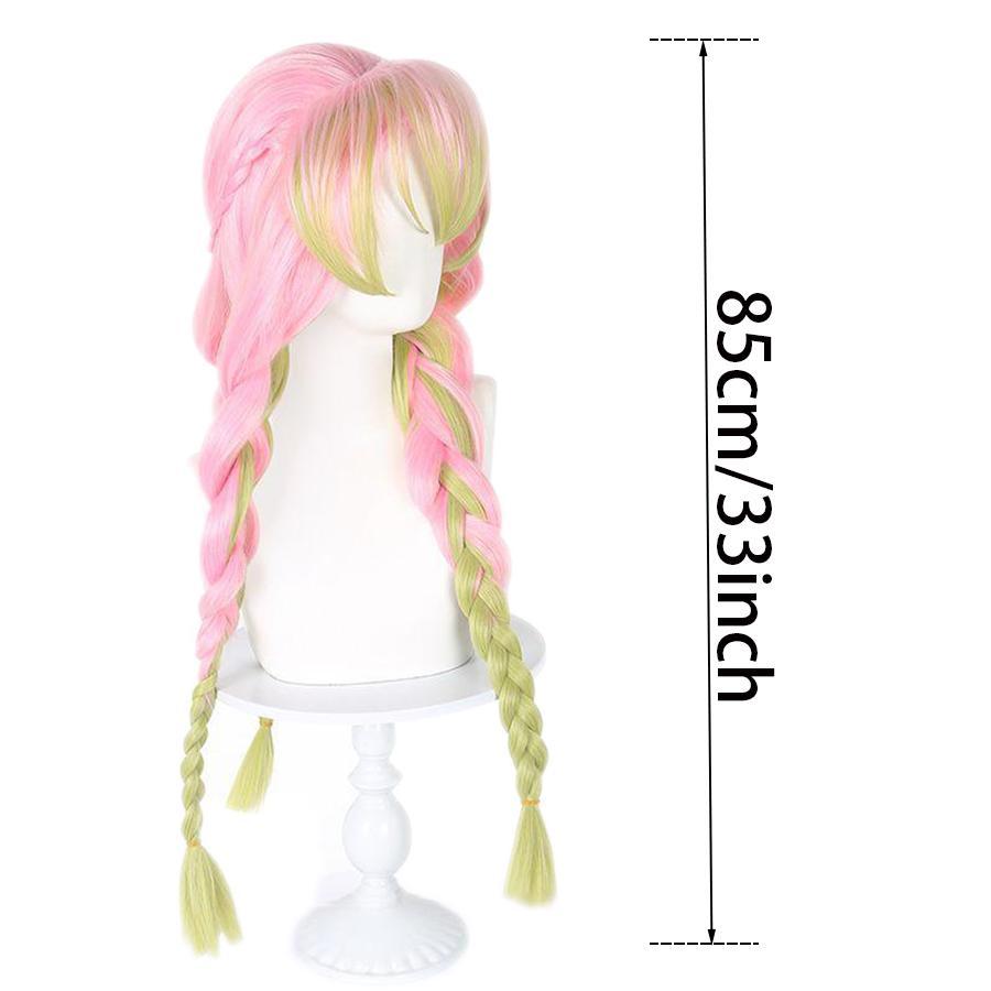Anime Mitsuri Kanroji Cosplay Synthetic Wig Long Pink Green Braid Heat Resistant Hair Authentic Cosplay Wigs