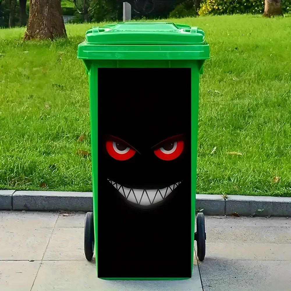 Gothic Eye Ghost Face Trash Can Sticker, Large Size Horror Decoration, Self-Adhesive Waterproof PVC, Halloween & Gothic Home Decor
