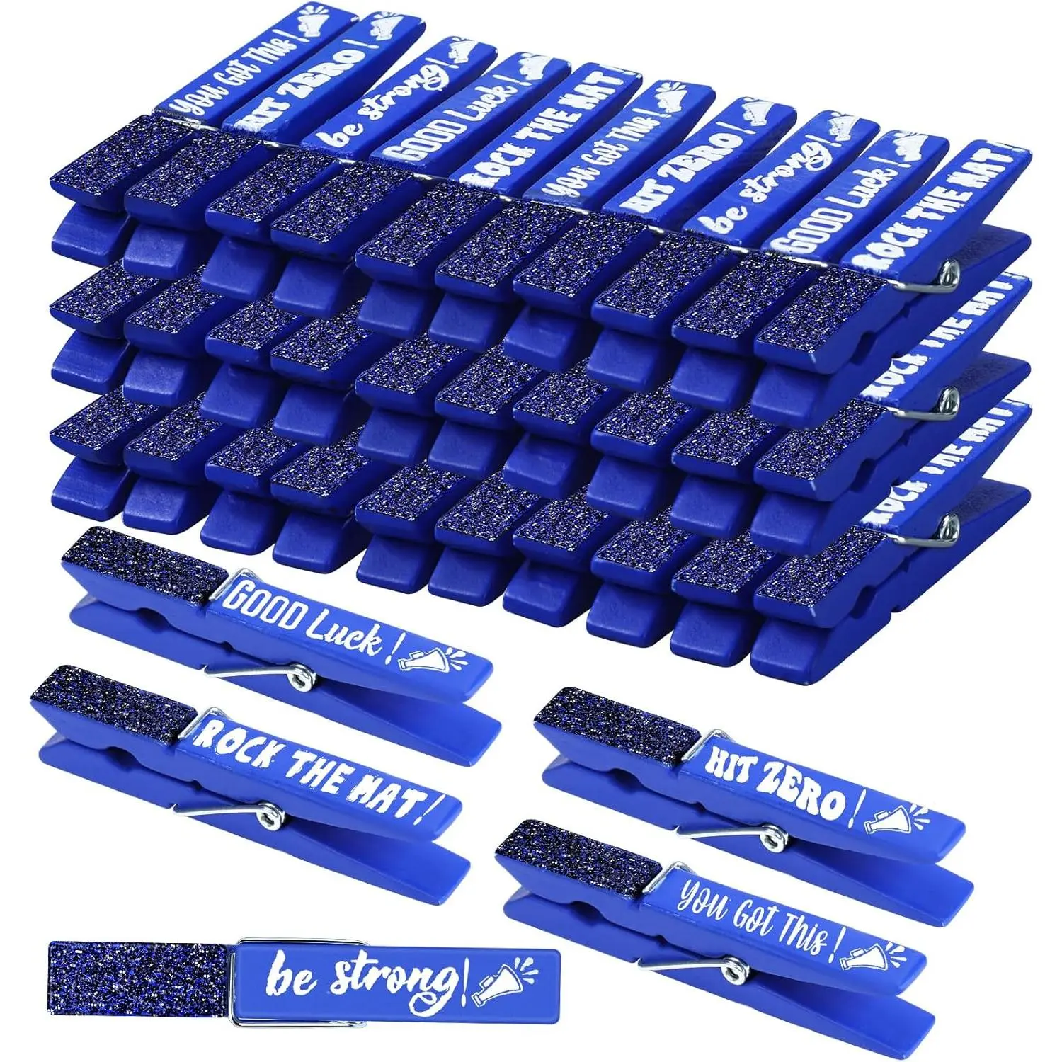 30 Pcs Spirit Clips Cheer Pins Cheerleader Gifts Clothes Pins for Backpacks Competition Glittered for Team Cheer Gifts Stuff Supplies Party Favors Accessories Bulk(Blue,Shiny)
