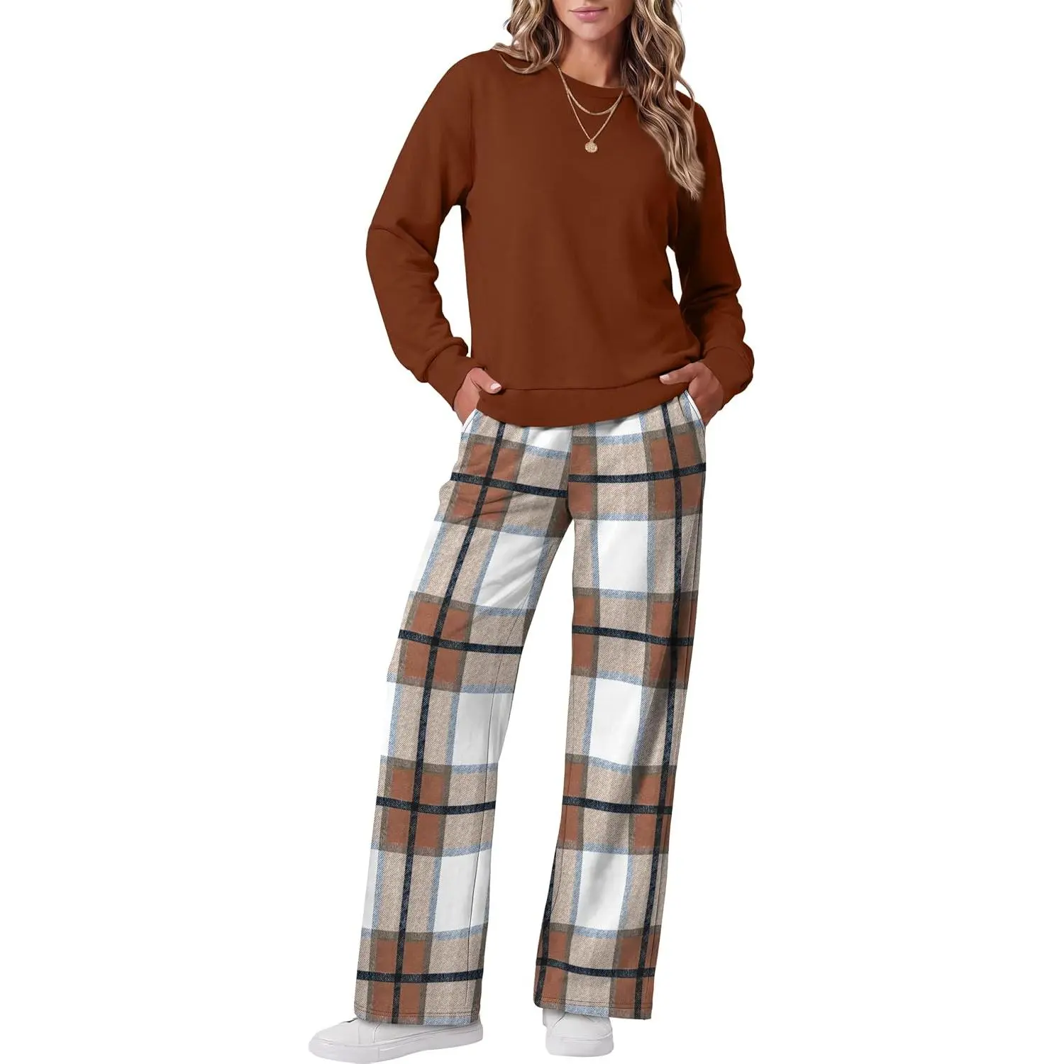WIHOLL Two Piece Sets for Women Travel Vacation Outfits Fashion Tracksuit | Women Travel Sweatsuit Wide Leg Pants Long Sleeve 2Pcs Outfit Fashion Clothing