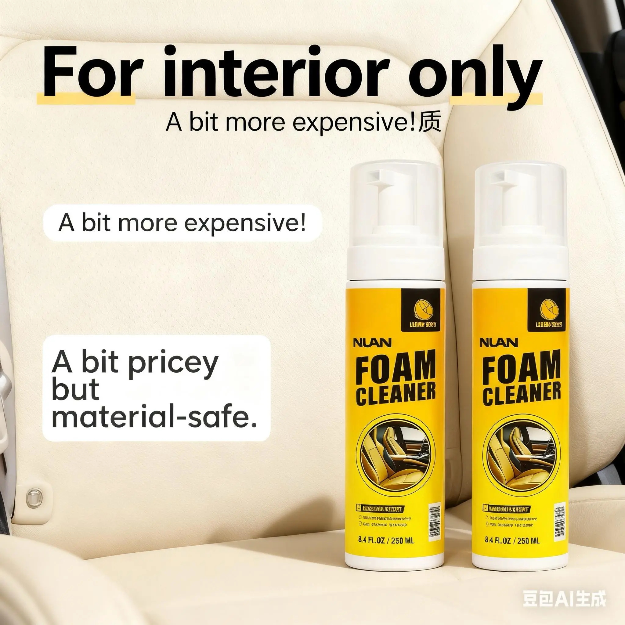 NUAN Multi-Purpose Foam Cleaning Spray - Material-Safe All Purpose Cleaning Solutions for Leather, Plastic Interiors, Cleaning Headliner - MY0522, Surface Cleaner, Car Interior Cleaner