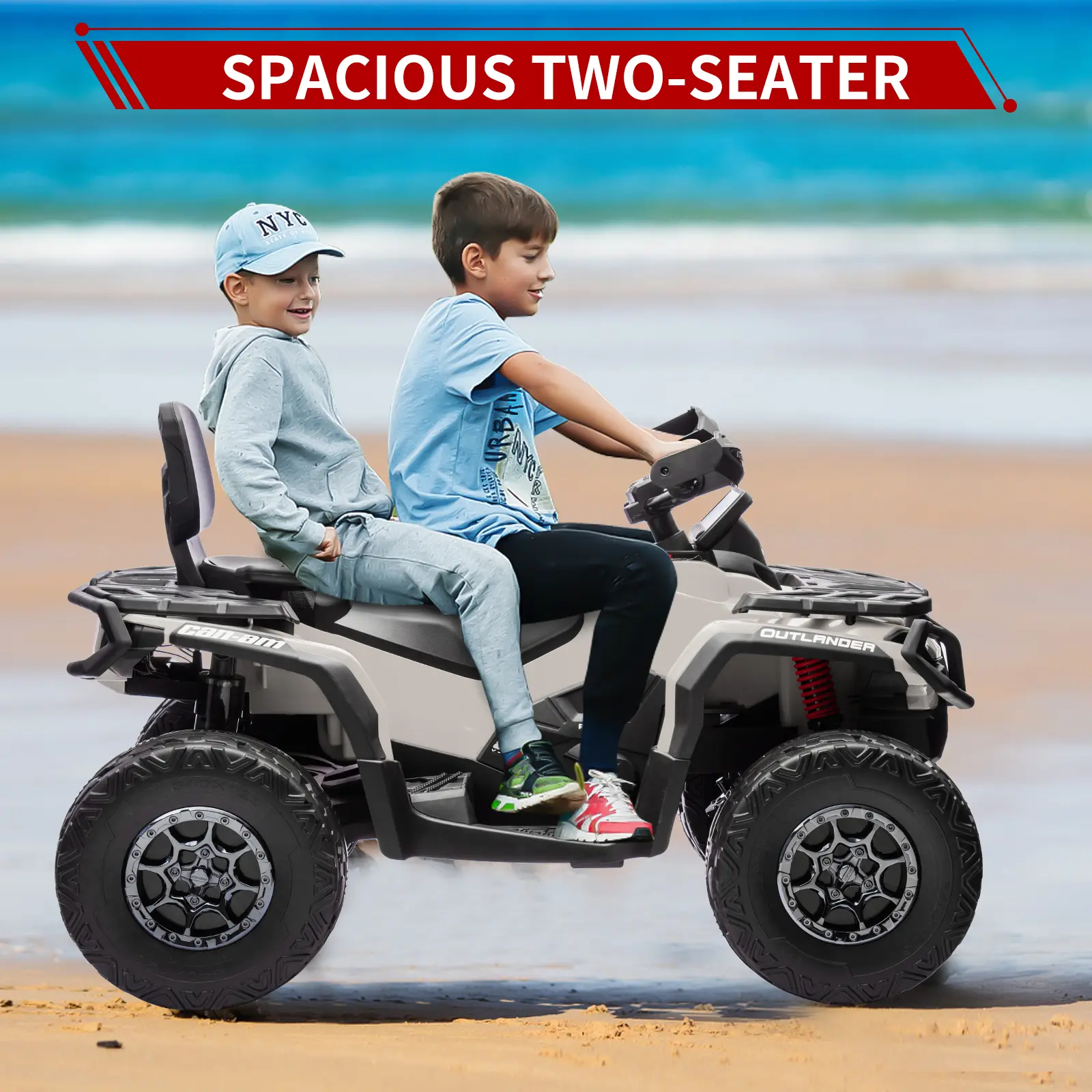 24V 2-Seater Ride On ATV - Battery-Powered 4 Wheeler with Leather Seaters, 3 Speeds, LED Lights & Music for Toddlers