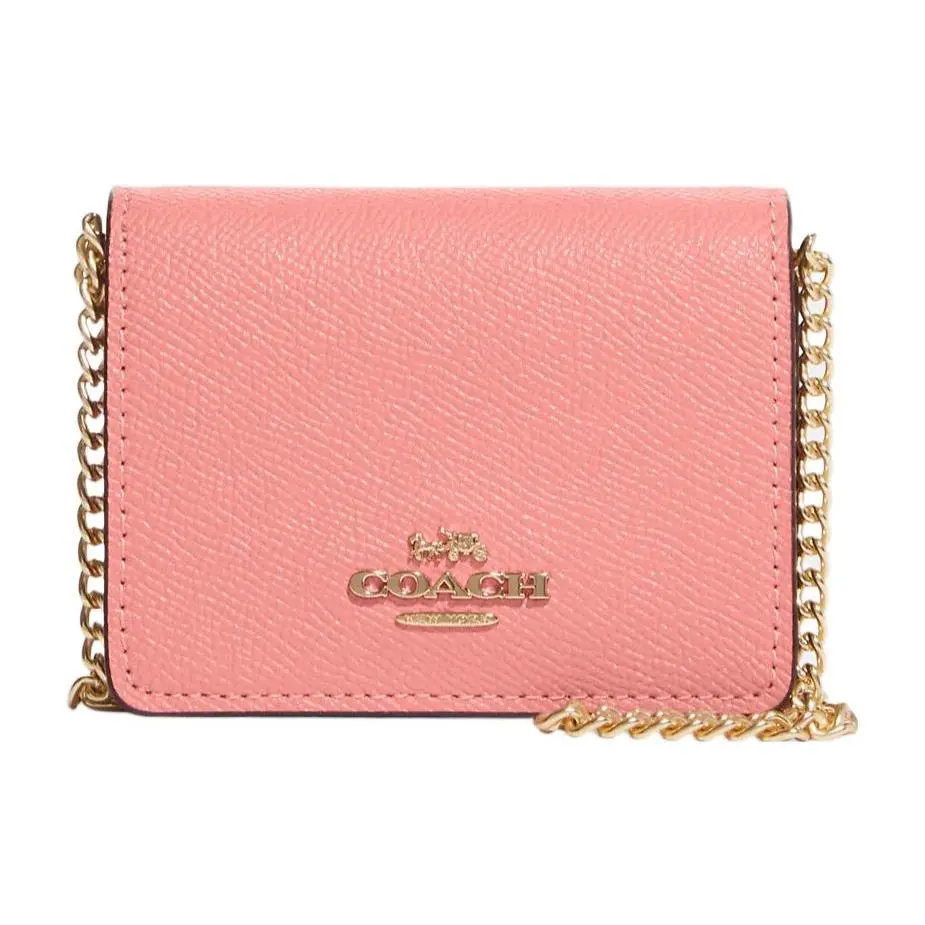 COACH Pure Color Chain Crossbody Bag for Women – Quilted Leather Mini Bag in Sakura Pink