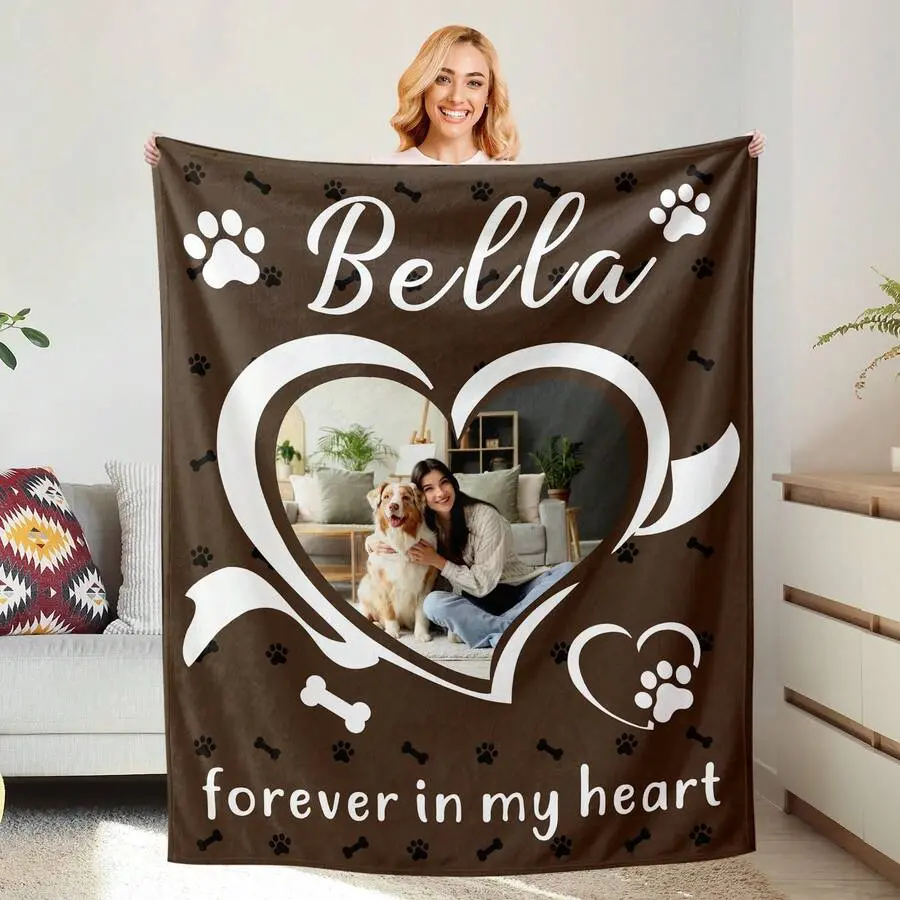 Pet Memorial Gifts, Custom Dog Cat Throw Blanket With Photo Name, Personalized Sympathy Gifts For Loss Of Pet, In Loving Memory Of Loss Dog Cat, Sympathy Gifts For Pet Owner, Remembrance Bereavement Gifts