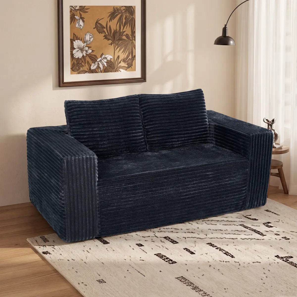 63" Modern Cloud Loveseat Sofa Couch, Corduroy Cloud Boneless Couches for Living Room with Memory Foam, Deep Seat Design for Small Spaces, No Assembly Required, 2 Seater
