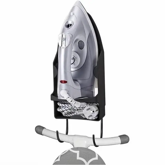Wall-Mounted Ironing Board Holder - Durable Plastic, Space-Saving Bathroom Organizer Rack with Secure Locking Mechanism for Standard Iron Boards, Clothes Steamer & Ironing Accessories