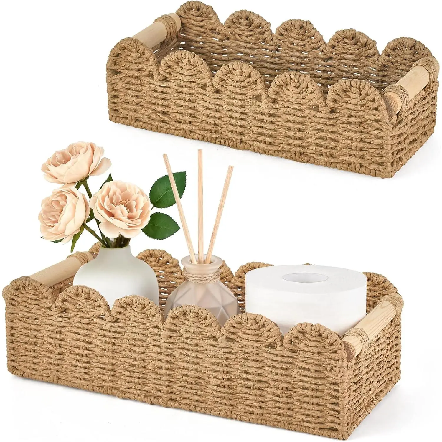 Toilet Paper Storage Basket 2 Pack Bathroom Scalloped  Basket
