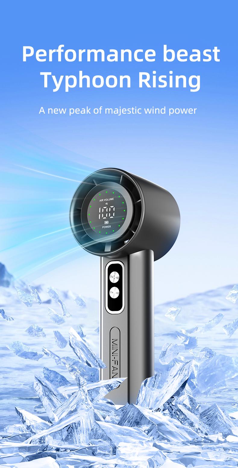 Portable Handheld Turbo Fan, 100-Speed Stepless Adjustable, 13000RPM High-Speed Motor, 7.6m/s Powerful Airflow, USB Rechargeable Mini Fan with LED Digital Display, Long-Lasting Cooling for Travel, Office, Outdoor Activities, Summer Gift