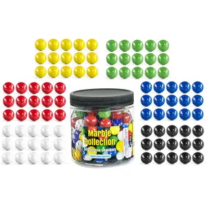 Chinese Checkers Glass Marbles. Set of 90, 15 of Each Color. Size 9/16” (14mm), with Practical Container…