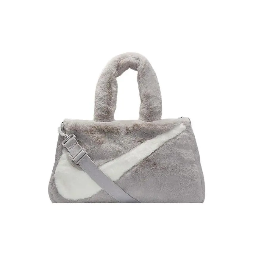 Nike Logo Fabric Fleece Tote Bag for Women – Casual Style in Gray
