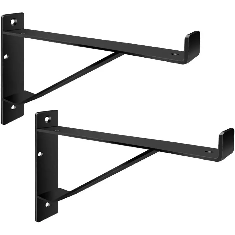 Duty Shelf Brackets 16 inch, Industrial Wall Brackets with Lip Metal Storage Brackets Include Screws 2 Pack Black