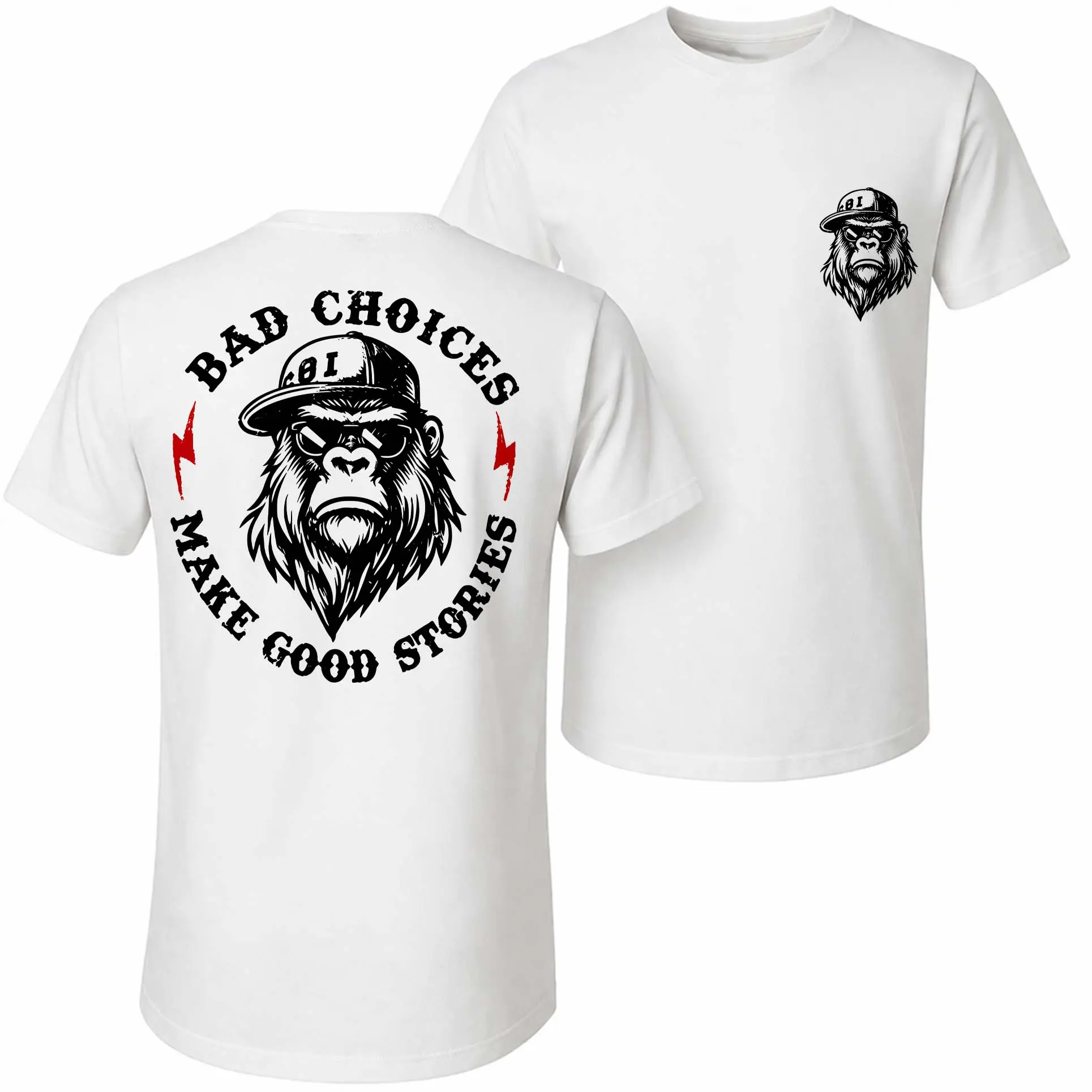 Men's Pure Cotton Short-Sleeve T-Shirt - Relaxed Fit, Loose, Breathable Fabric, Cool Graphic ("Bad Choices Make Good Stories"), Multi-Color, Classic Crew-Neck, Casual Wardrobe Essential, All-Season Menswear Top, Streetwear, Unisex