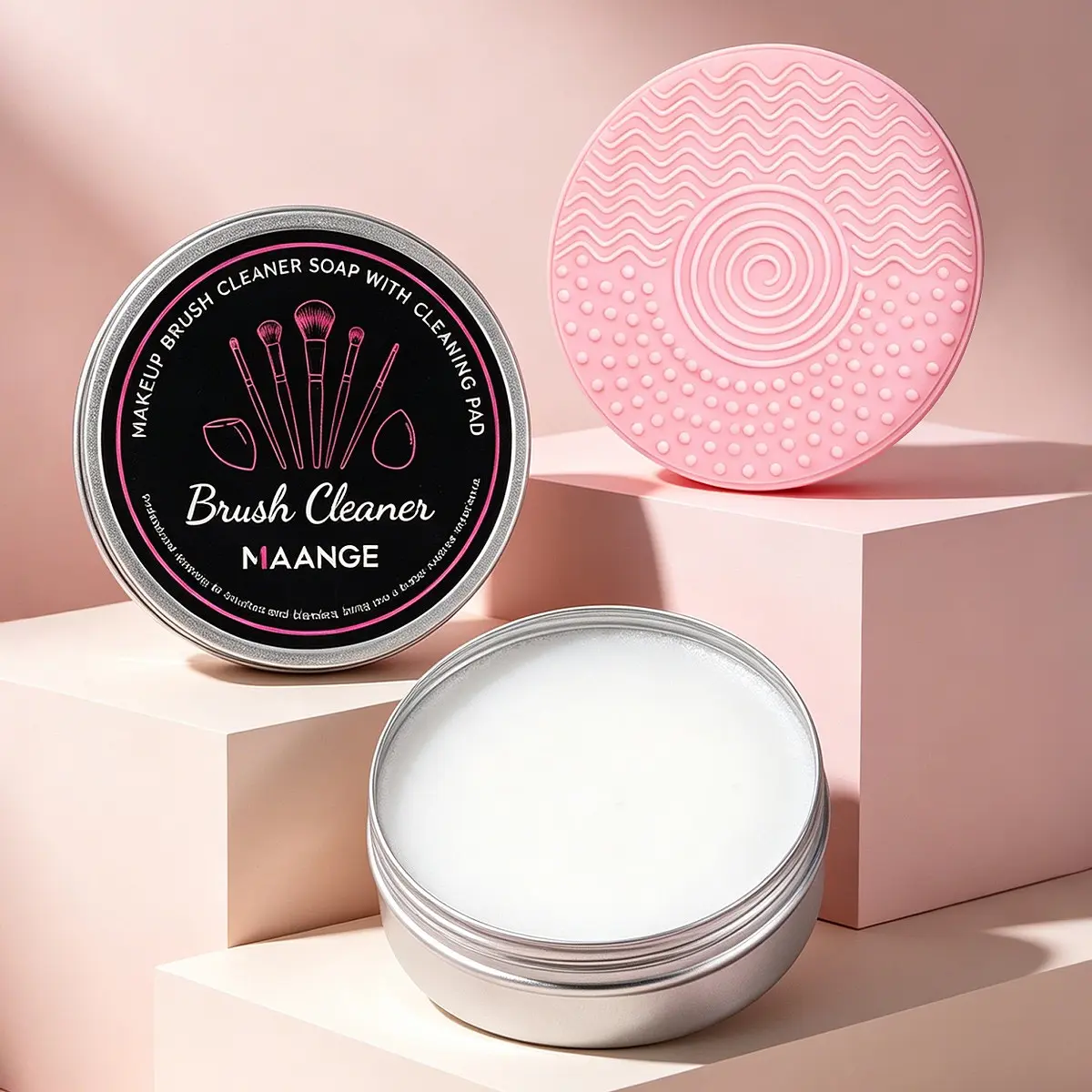 Maange Solid Form Makeup Brush Cleansing Soap with Cleaning Pad, 100g, Non-Flammable Liquid, No Ca Prop 65, Makeup Tool Cleaner, Makeup Brushes Cleaner