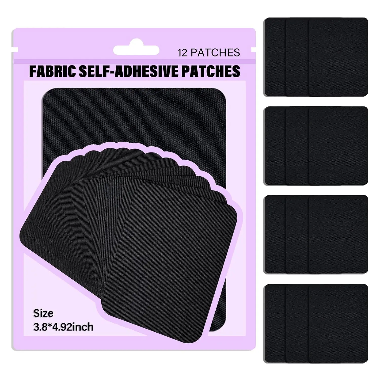 Fabric Self Adhesive Patches Inside & Outside Durable black Repair Decorating Kit 12 count Size 3.8" by 4.92"Can be  to Patch Sofas,  Seats, Handbags, Jacket,Down Jacket,Holes.