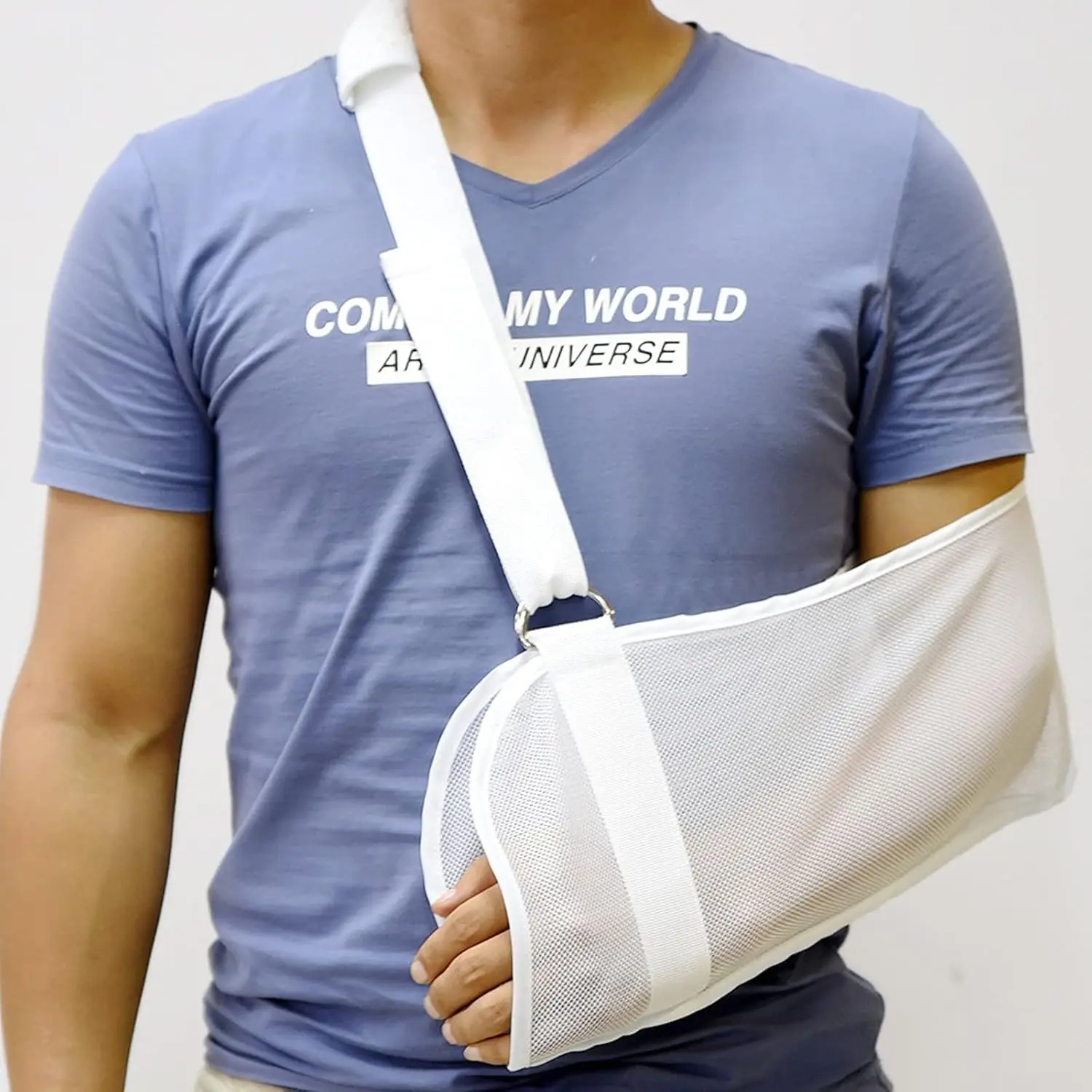 Breathable Mesh Adjustable Arm Sling for Shower, for Torn Rotator Cuff Shoulder Injury, Fits Right Left Arm for Men Women White