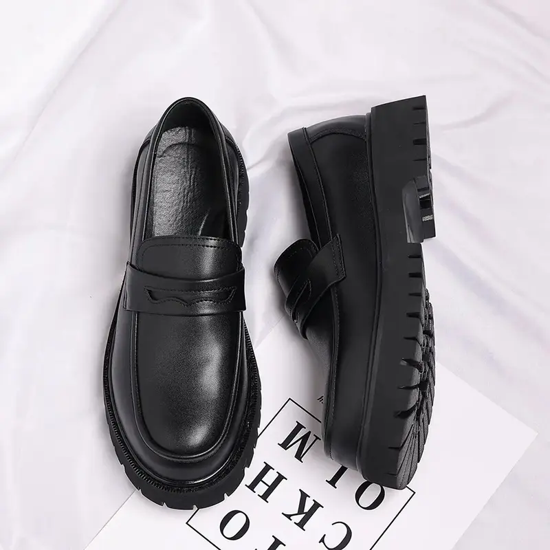 New Men's Leather Casual Slip-On Penny Loafers, Platform Chunky Round Toe, Lug Sole Men's Shoes for Business Work & Daily Wear (Sports & Outdoor Training Footwear), Sporty Training & Gym Shoes