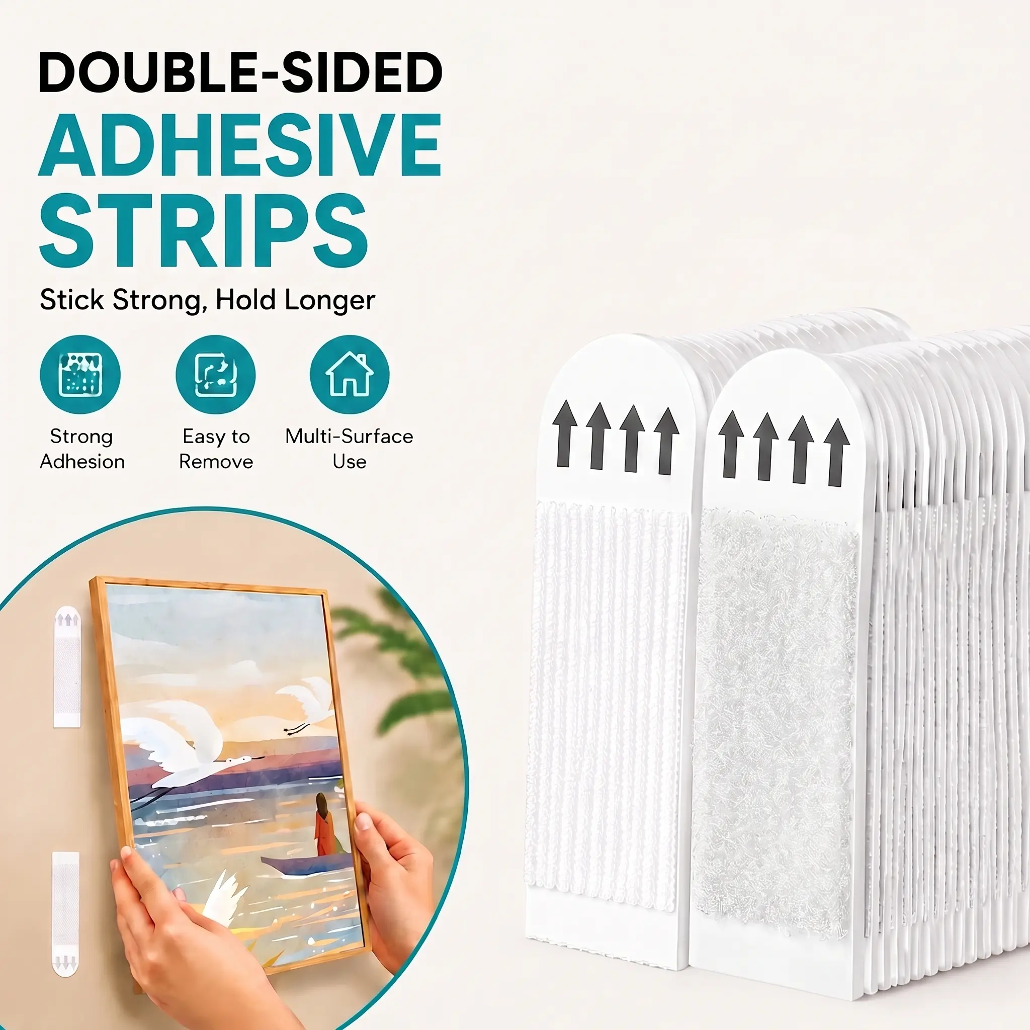 24/48pcs Strong High Bond Adhesive Strips, No-Drill Damage-Free Double-Sided Tape for Smooth Surfaces, Removable Wall Decor & Art Hanging Essentials, Double Sided Tape for Walls-YY0