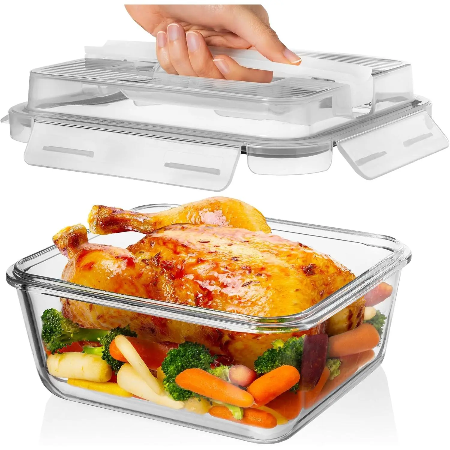 2700ml / 91Oz / 11.5 Cups Large Glass  Storage Containers with  - Glass Meal Prep Containers for Roasting & Storing Leftover, Glass Lunch Container, Microwave & Oven Safe