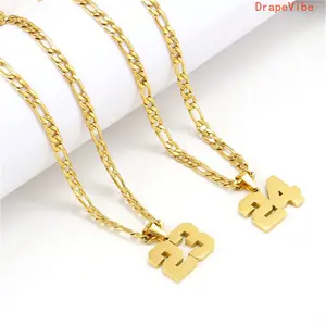 Golden Stainless Steel Number Pendant Necklace, Sporty Style Unisex Jewelry For Athletes And Daily Wear