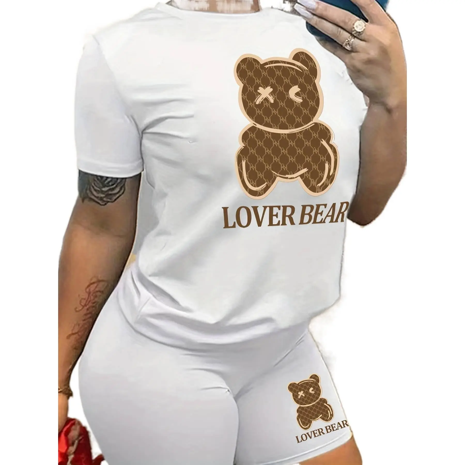 Women Sports 2 Piece Matching Set, Short Sleeve T-Shirt With Casual Shorts Tracksuit