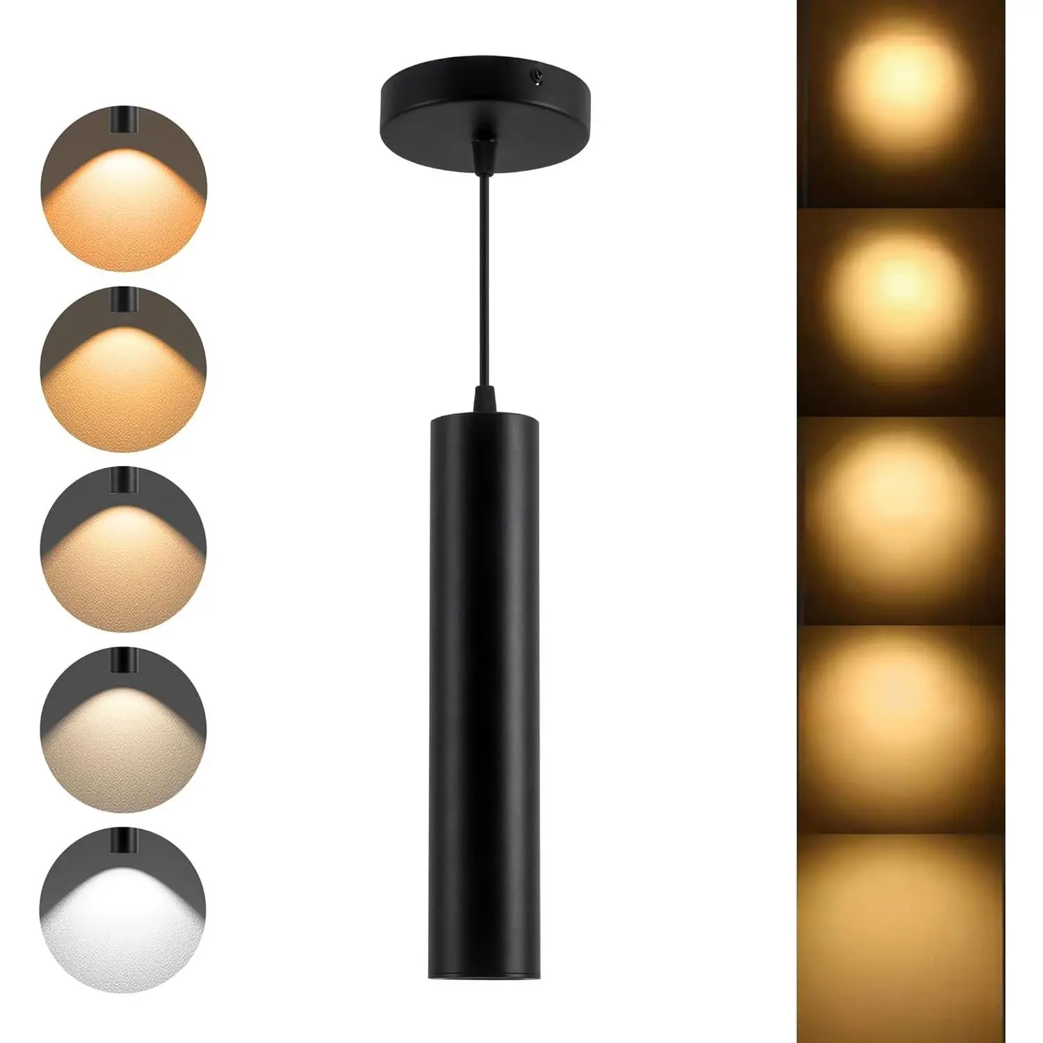 Zoomable LED Pendant Lights Modern Ceiling Hanging Spotlight Pendant Lighting,5CCT/2700K-5000K,Zoomable 15°-60°,Unique Pendant Lighting for Kitchen Island Bar,12W (Black)